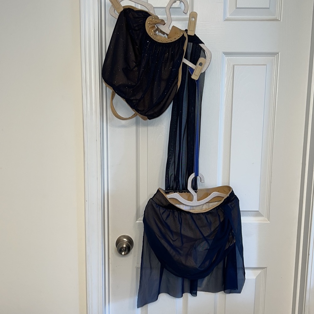 Lyrical Blue & Gold costume two pieces connected by mesh